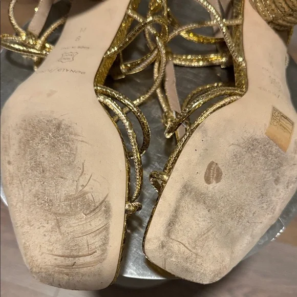 Pre-Owned Donald J. Pliner Gold Strappy Block Heels - Picture 12 of 16
